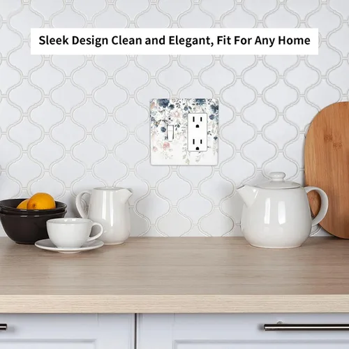 Vista 82 de Decorative Outlet Covers Blue Background White Cat Daisy Floral 2-Gang 1-Gang Wall Plate Single Toggle/Rocker Farmhouse Style Light Switch Covers