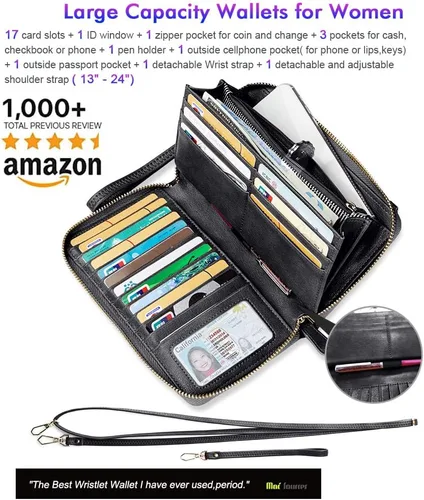 Vista 2 de nuoku Cartera RFID para mujer, bolso cruzado con cremallera alrededor de 2 correas