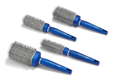 Vista 4 de Bio Ionic BlueWave Round Brush, NanoIonic Conditioning Hair Brush with Crimped Bristles for Tension, Soft-Touch Easy Grip Handle - Professional
