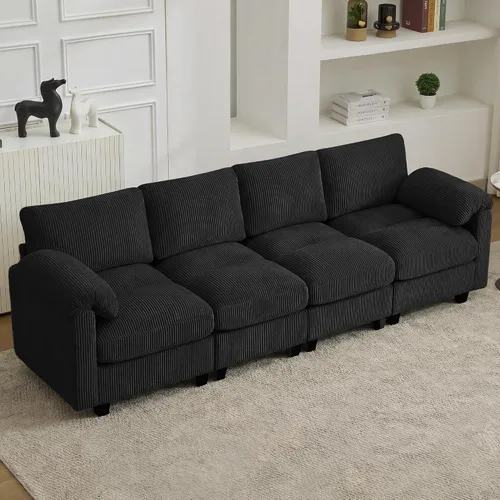 Vista 32 de Sofá modular de 61 pulgadas con otomana, asiento extra profundo para sala de estar, sofá de asiento profundo de pana con almohadas para Beige