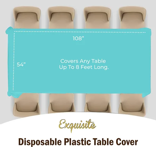 Vista 4 de Party Solids Paquete de 6 manteles de plástico prémium de 54 pulgadas x 108 pulgadas. Cubierta de mesa rectangular de plástico - Aqua