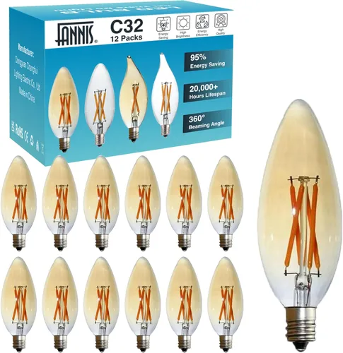 Vista 10 de Paquete de 6 bombillas LED Edison B10 C32, equivalente a 25 vatios, base E12, CRI 85-90 2700K blanco cálido, bombilla afilada de vidrio transparente