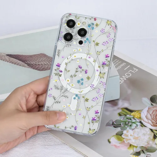 Vista 2 de Compatible con el teléfono 13 Pro - Funda magnética mate translúcida, de lujo, a prueba de golpes, magnética y con bonito patrón de flores, carcasa