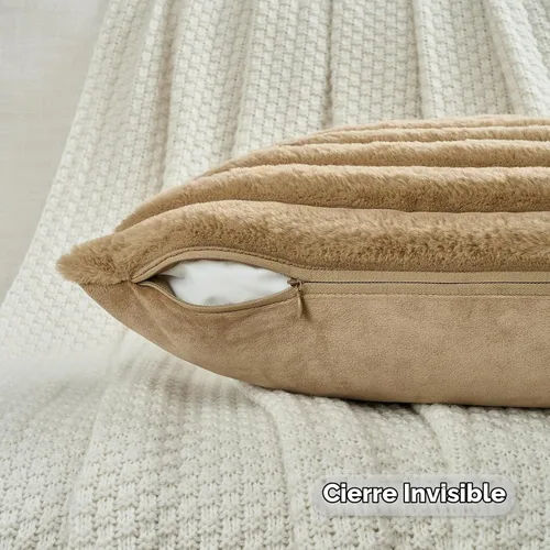 Vista 3 de FUTEI Pack of 2 Faux Fur Throw Pillow Covers 18x18 Inch, Camel