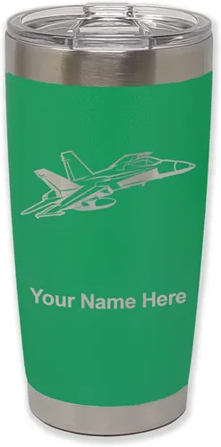 Vista 31 de LaserGram Taza aislada al vacío de 20 onzas, Fighter Jet 2, grabado personalizado incluido (negro)