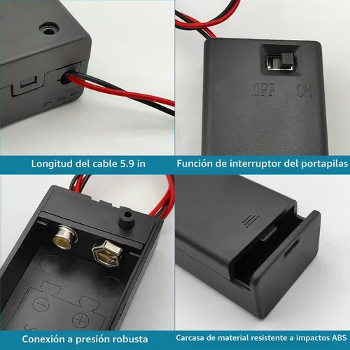 Vista 3 de VWEICYY Soporte de batería de 9 V, conector de batería de 9 V con interruptor, soporte de batería de 9 voltios con cables, ampliamente utilizado