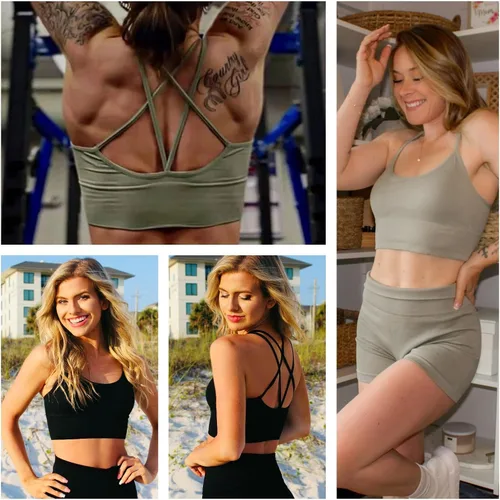 Vista 6 de Sykooria Paquete de 3 sujetadores deportivos con tiras para mujer, sexy, entrecruzados, para yoga, correr, atletismo, gimnasio, entrenamiento