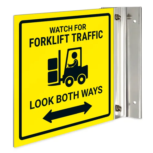 Vista 7 de Reloj para carretilla elevadora Tráfico Look Both Ways Projecting Sign, doble cara, 6x6 pulgadas, ACM, con accesorio negro satinado, fabricado