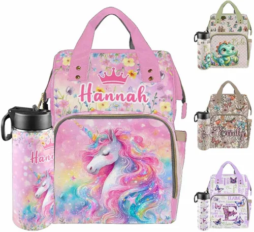 Vista 15 de Mochilas personalizadas con nombre personalizado para bebé, bolsa de pañales con monograma con bolsillos térmicos para adultos y niños, impermeable