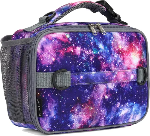 Vista 8 de Flowfly - Lonchera para niños, bolsa escolar aislada duradera con correa de hombro y soporte para botellas, minihielera térmica resistente al agua