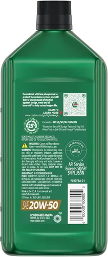 Vista 4 de Castrol GTX High Mileage 20W-50 Aceite de motor de mezcla sintética, 1 cuarto de galón, paquete de 6