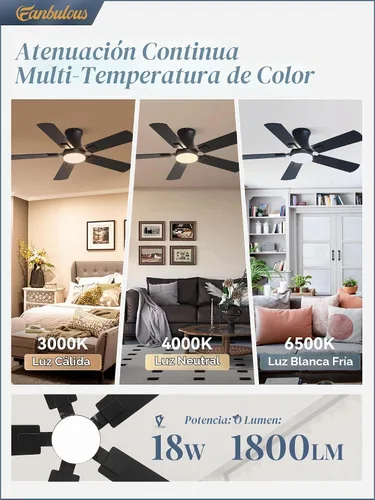 Vista 3 de Fanbulous Ventilador de techo de 42 pulgadas con luz, perfil bajo Negro