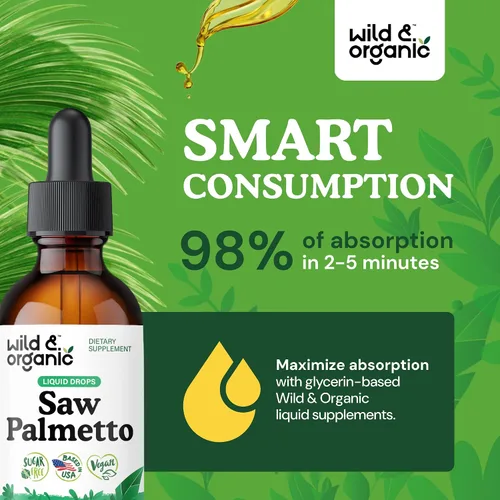 Vista 4 de Wild & Organic Gotas de Extracto de Saw Palmetto - Apoyo Urinario - Saw Palmetto para Hombres y Mujeres - Suplemento Líquido de Bayas de Serenoa