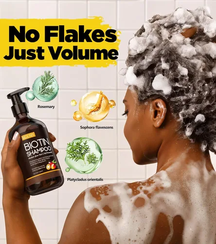 Vista 4 de Root Activator - Champú para el crecimiento del cabello con biotina, nutritivo domina el encrespamiento con HA&B5, champú anticaspa de romero