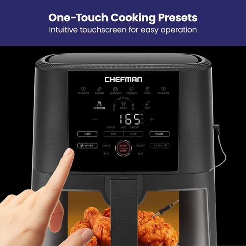 Vista 9 de CHEFMAN Freidora de aire digital de 5 cuartos de galón con sonda de temperatura, 8 ajustes preestablecidos de cocción personalizables, gran ventana