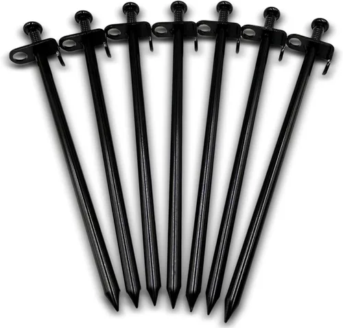 Vista 4 de Cheardia Paquete de 10 estacas resistentes para tienda de campaña, estacas de 10 pulgadas para acampar al aire libre, estacas de metal negro