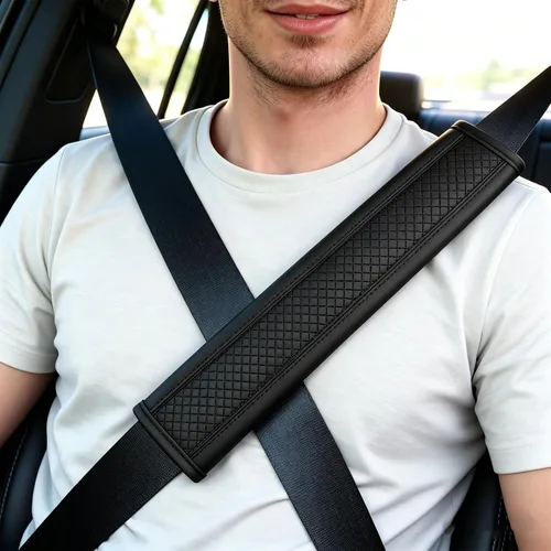 Vista 7 de Almohadillas para cinturón de seguridad, fundas de cuero para cinturón de seguridad, cojín de conducción más cómodo, ayuda a proteger tu cuello
