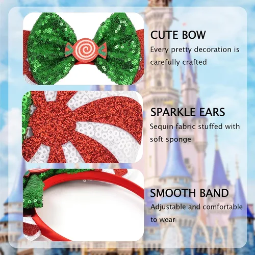 Vista 33 de Diadema de Navidad, orejas de ratón, decoraciones navideñas, sombreros de Navidad