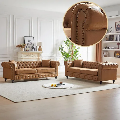 Vista 23 de Harper & Bright Designs Sofá Chesterfield de terciopelo de 62 pulgadas de dos plazas, moderno y clásico con brazo enrollado con botones y decoración