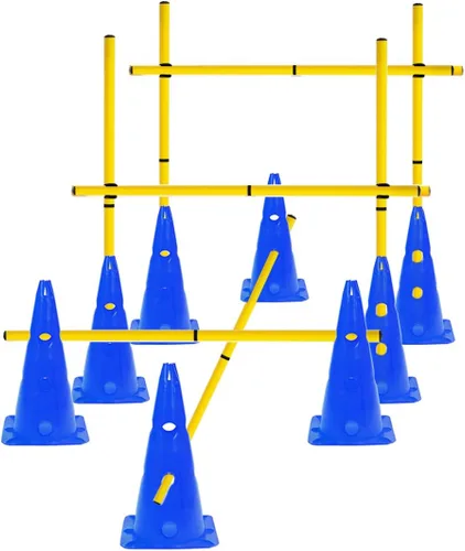 Vista 3 de Juego de bastones de agilidad y obstáculos desmontables de entrenamiento de velocidad, juego de 8 conos de entrenamiento y 12 postes de agilidad
