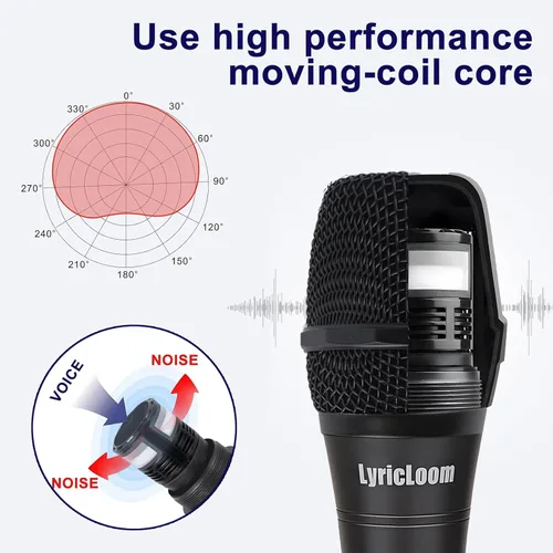 Vista 3 de LyricLoom Micrófono profesional con cable para canto de karaoke, micrófono dinámico vocal de mano de metal, micrófono con cable e interruptor