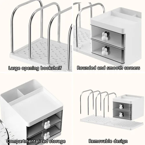 Vista 8 de Organizador de escritorio con sujetalibros, caja de almacenamiento