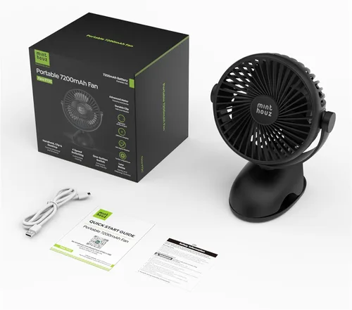 Vista 9 de Minthouz Ventilador de clip, ventilador de escritorio pequeño recargable USB-C de 8000 mAh, ventilador de escritorio pequeño de 4 velocidades