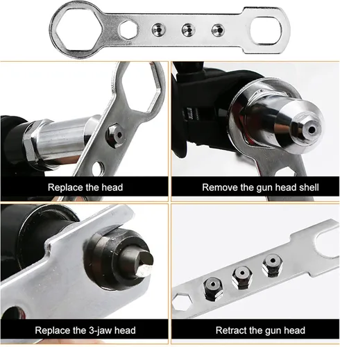 Vista 6 de Kit adaptador de pistolas de remache, accesorio de remache de taladro eléctrico, herramienta de mano remachadora, con mango de mango, acero