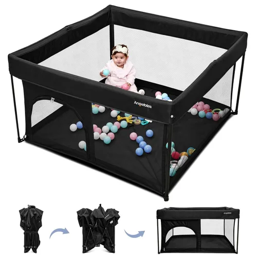 Vista 9 de Corralito plegable para bebés de 50 x 50 pulgadas, listo para usar fuera de la caja, para bebés y niños pequeños, patio de juegos portátil con malla