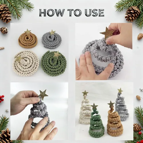 Vista 3 de 4 piezas de decoración de mesa para árbol de Navidad, árboles de Navidad de mesa con estrella con purpurina, centro de mesa de estilo rústico
