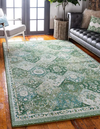 Vista 23 de Unique Loom Penrose Collection - Alfombra de área - Blake (2' 2" x 3' 1" Rectángulo, Verde/Beige)