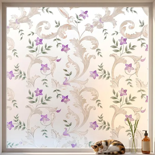 Vista 9 de Película decorativa para ventana, diseño de flores, película de privacidad de vidrio de adherencia estática para puerta, tintes de ventana