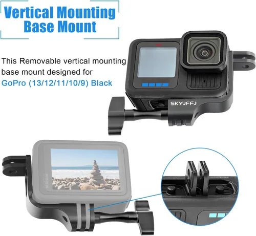 Vista 2 de Adaptador de soporte vertical de aluminio de 90 grados para GoPro Hero 13/12/11/10/9 Negro (ala voladora)