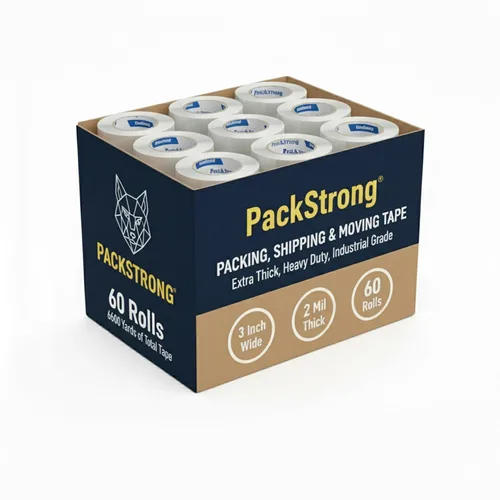 Vista 21 de Packstrong - Cinta de embalaje transparente de grado industrial 12 rollos - 110 yardas por rollo - 2" de ancho x 2 mil de grosor, cinta adhesiva
