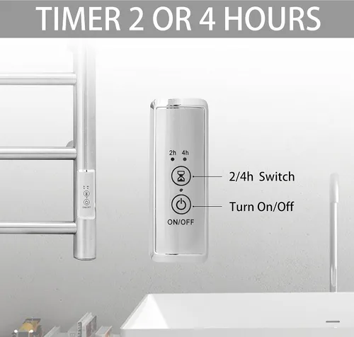 Vista 4 de KEG Calentador de toallas montado en la pared con temporizador incorporado 4 barras de acero inoxidable eléctrico calentado toallero para baño