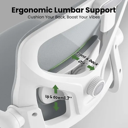Vista 6 de Sillas de oficina ergonómicas de malla con soporte lumbar y reposacabezas ajustable, cómoda silla de escritorio para computadora con respaldo alto
