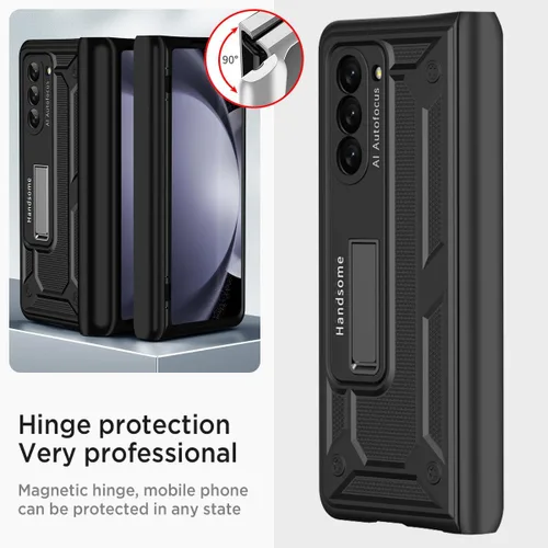 Vista 4 de Miimall Funda para Samsung Galaxy Z Fold 5 con protección de bisagra, protector de pantalla incorporado Kickstand Funda protectora de PC de cuerpo