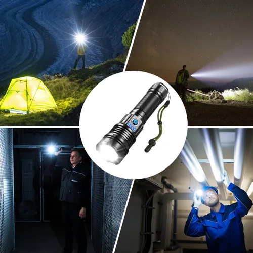 Vista 6 de Linternas de altos lúmenes recargables, linterna súper brillante, linterna táctica ajustable, linterna de 5 modos de alta potencia, linterna LED