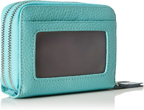 Vista 2 de Billeteras de cuero para mujer con doble cremallera RFID bloqueo bolsillo para monedas