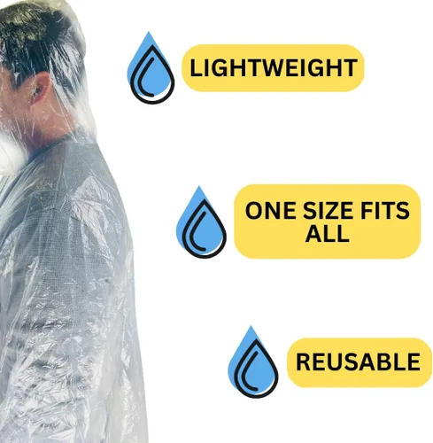 Vista 2 de Jorongo de emergencia para lluvia, transparente, de PVC de 3 mil: (Pack de 4 unidades)