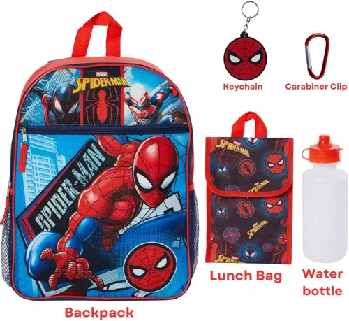 Vista 2 de Marvel Spiderman - Juego de mochila para niños, 16 pulgadas con lonchera y botella de agua