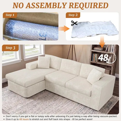 Vista 6 de Shintenchi Sofá 104 sin huesos, sofá modular en forma de L con asiento profundo, sofá de espuma de nube con diván de gran tamaño, no requiere Beige