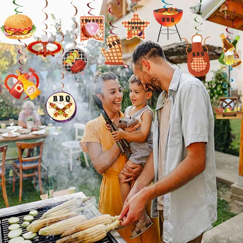 Vista 5 de 48 remolinos colgantes para barbacoa para patio trasero, fiesta de picnic de verano, parrilla de hamburguesa de doble cara, decoraciones de fiesta