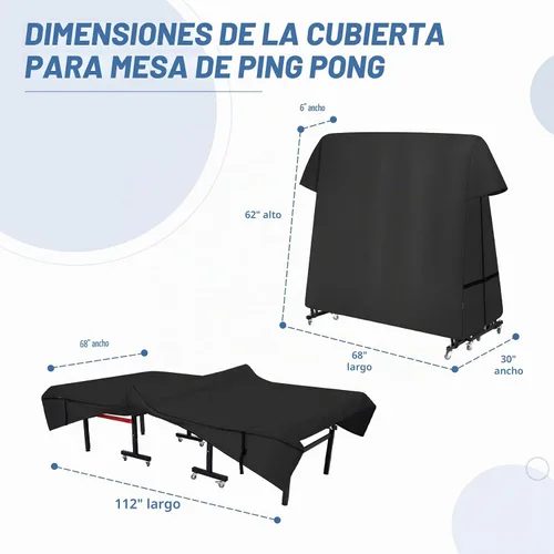 Vista 2 de Ping Pong Table Cover Outdoor Weatherproof Fits Universal 9x5 FT Negro
