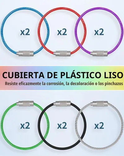 Vista 4 de Uniclife 4 Inch Wire Keychain Cable Heavy Duty Stainless Steel Key Ring 4" 6-Color 12Pack