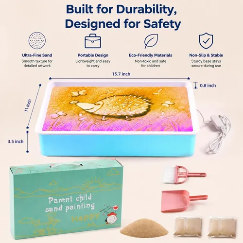 Vista 7 de Caja de luz de pintura de arena de 16 pulgadas, mesa sensorial portátil iluminada para niños y adultos, 3 modos de color y 10 niveles, mesa