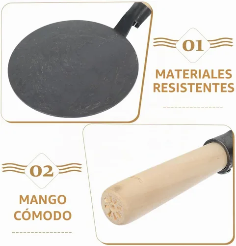 Vista 7 de Sartén para panqueques antiadherentes con esparcidor para crepes, tortillas, tortitas y tortillas, suministros de cocina para uso familiar