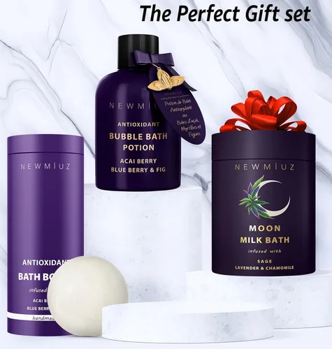 Vista 6 de Baño de burbujas antioxidante, espuma de larga duración con Acai Berry Blueberry Fig, aceites esenciales desintoxicantes, hidratantes, relajantes