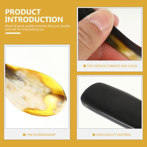 Vista 5 de Hemoton Juego de 3 cucharas de cuerno de buey de 5.70 pulgadas para postre de cuerno natural para café, té, helado, pastel y utensilios para servir