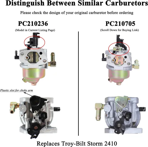 Vista 2 de 951-15236 Carburador para Troy-Bilt Storm 2410 31AS6BN2723 31BS6BN2711 MTD Craftsman SB410 SB400 24" 31AS6BEE793 soplador de nieve con 270-WU